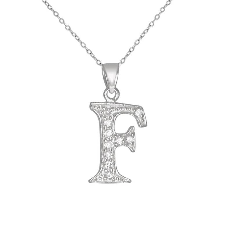 Sterling Silber 925 "F" Initial Anhänger Mit Zirkonia Steinen | Hergestellt in Usa von EJewelryPlus