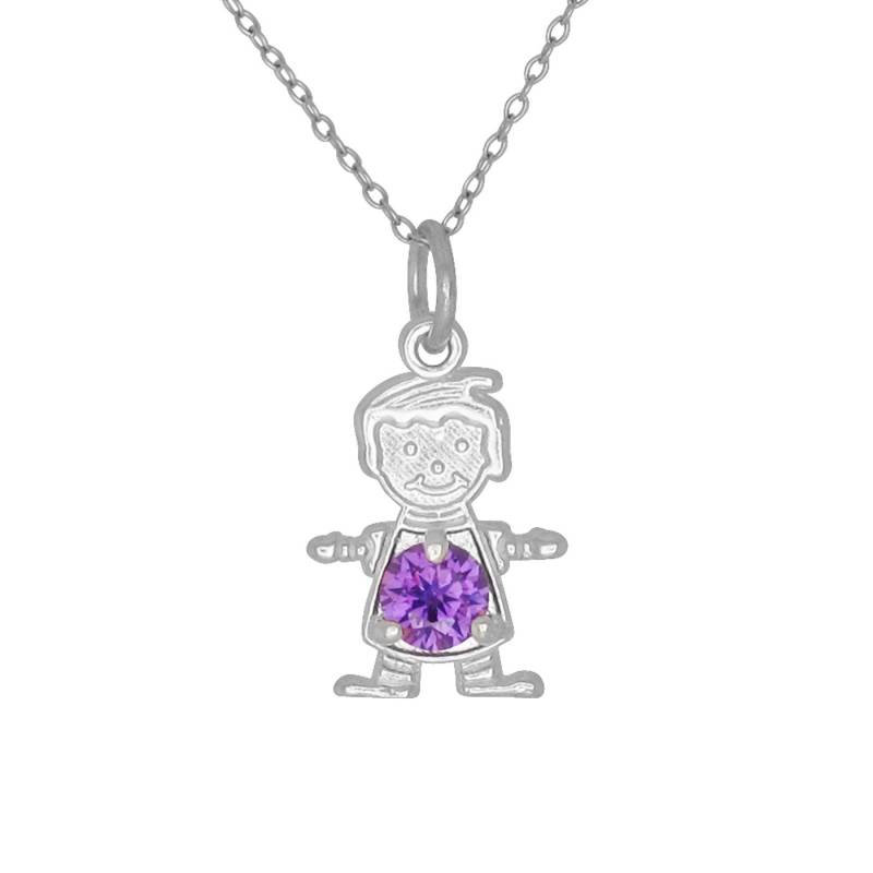 Sterling Silber 925 Glückliches Baby Boy Mit Geburtsstein Februar/Amethyst, Zirkonia Stein. Charm Anhänger Halskette | Hergestellt in Usa von EJewelryPlus