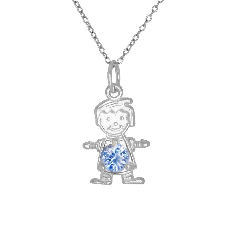 Sterling Silber 925 Glückliches Baby Boy Mit Geburtsstein März/Aquamarin, Zirkonia Stein. Charm Anhänger Halskette | Hergestellt in Usa von EJewelryPlus