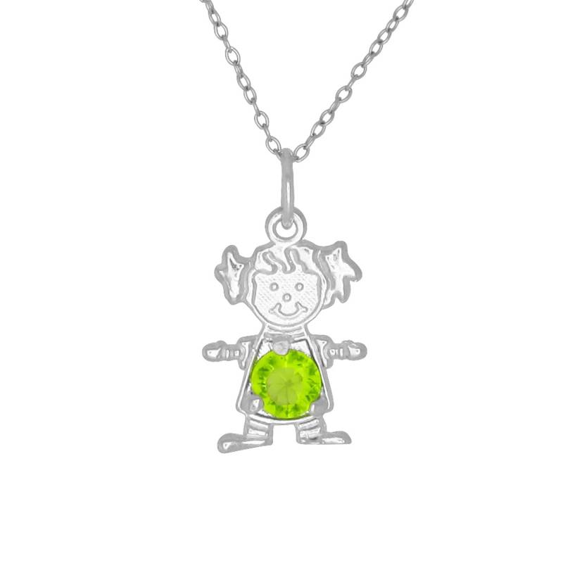 Sterling Silber 925 Glückliches Baby Mädchen Mit Geburtsstein August/Peridot, Zirkonia Stein. Charm Anhänger Halskette | Hergestellt in Usa von EJewelryPlus