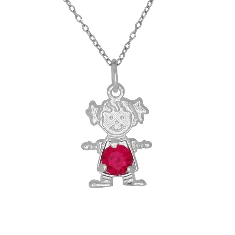 Sterling Silber 925 Glückliches Baby Mädchen Mit Geburtsstein Januar/Granat, Zirkonia Stein. Charm Anhänger Halskette | Hergestellt in Usa von EJewelryPlus