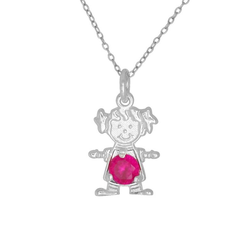 Sterling Silber 925 Glückliches Baby Mädchen Mit Geburtsstein Juli/Rubin, Zirkonia Stein. Charm Anhänger Halskette | Hergestellt in Usa von EJewelryPlus