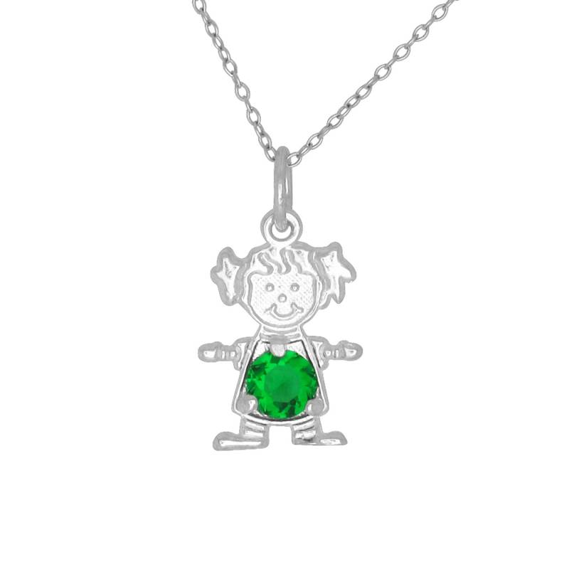 Sterling Silber 925 Glückliches Baby Mädchen Mit Geburtsstein Kann/Smaragd, Zirkonia Stein. Charm Anhänger Halskette | Hergestellt in Usa von EJewelryPlus