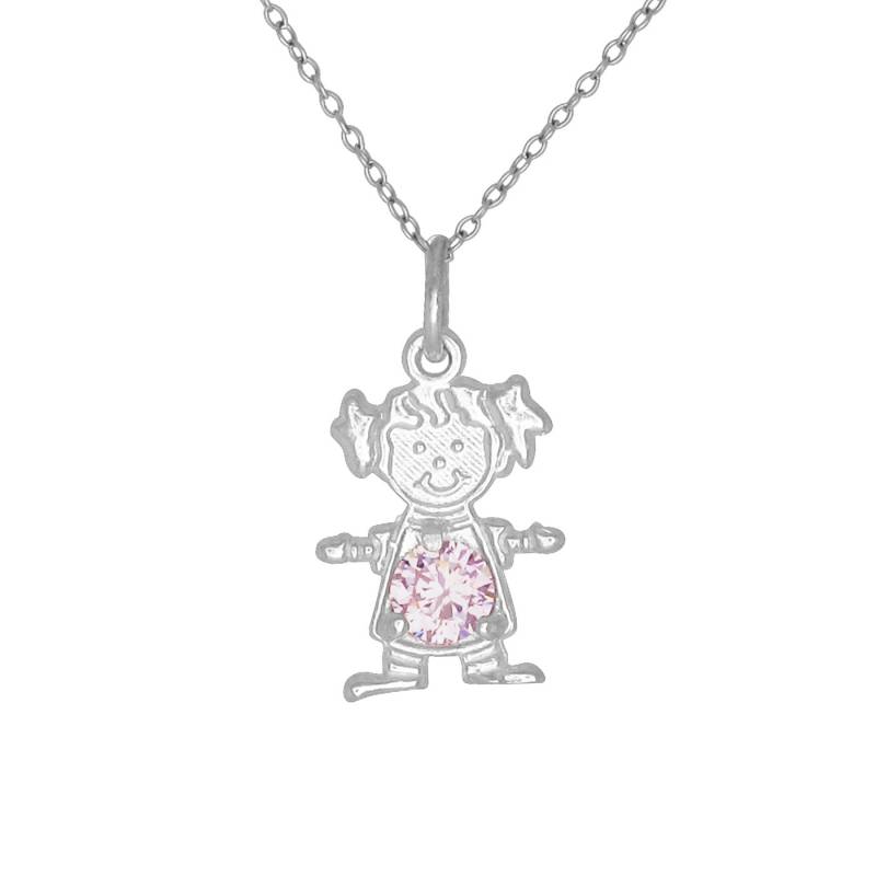 Sterling Silber 925 Glückliches Baby Mädchen Mit Geburtsstein Oktober/Turmalin, Zirkonia Stein. Charm Anhänger Halskette | Hergestellt in Usa von EJewelryPlus