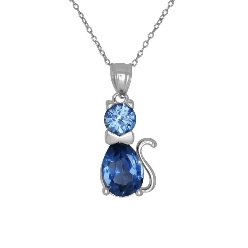 Sterling Silber 925 Katze, Kätzchen Mit Geburtsstein März/Aquamarin, Zirkonia Stein. Charm Anhänger Halskette | Hergestellt in Usa von EJewelryPlus