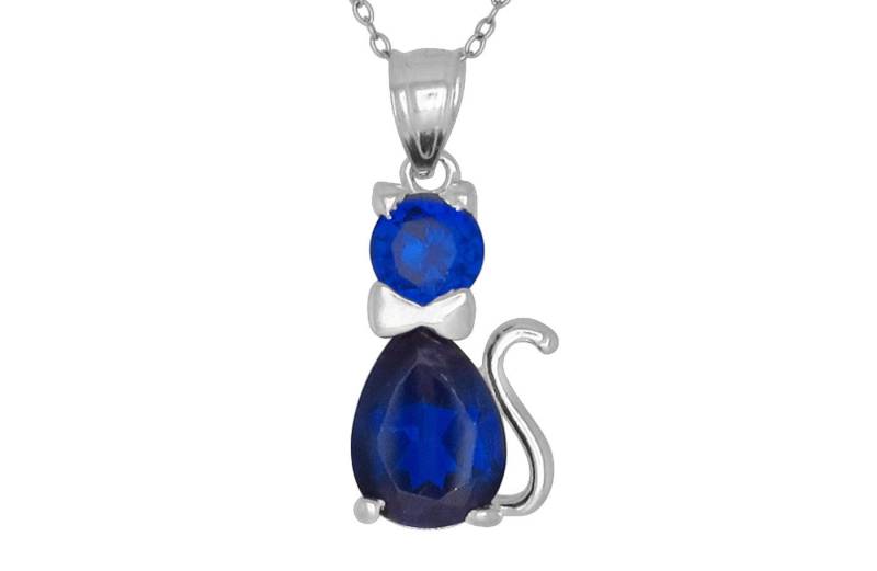 Sterling Silber 925 Katze, Kätzchen Mit Geburtsstein September/Sapphire, Zirkonia Stein. Charm Anhänger Halskette | Hergestellt in Usa von EJewelryPlus