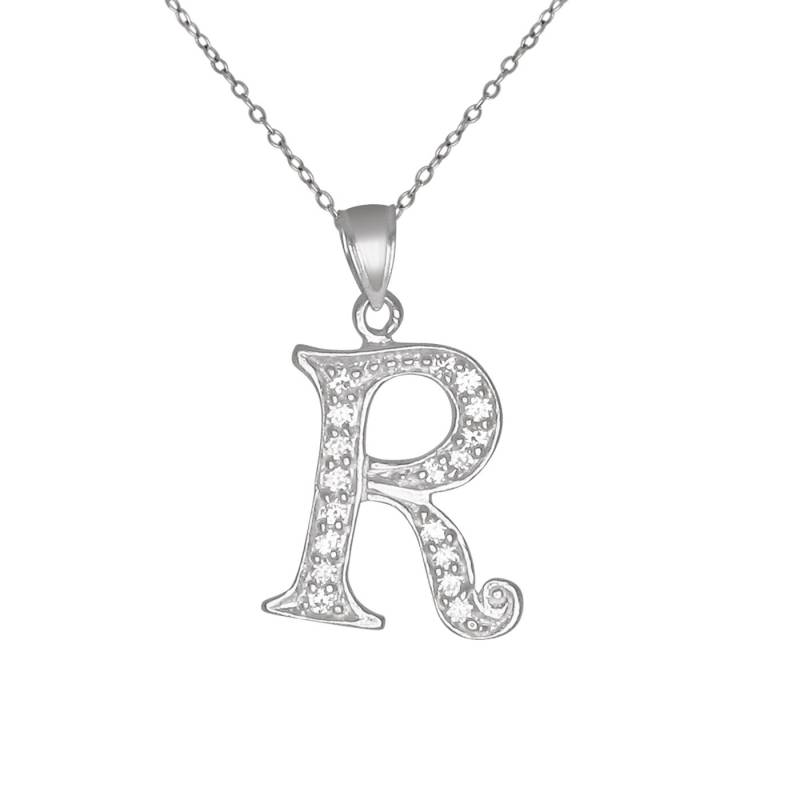 Sterling Silber 925 "R" Initial Anhänger Mit Zirkonia Steinen | Hergestellt in Usa von EJewelryPlus