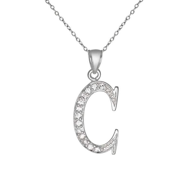 Sterling Silber 925Er "C" Erste Anhänger Mit Zirkonia Steinen | Hergestellt in Usa von EJewelryPlus