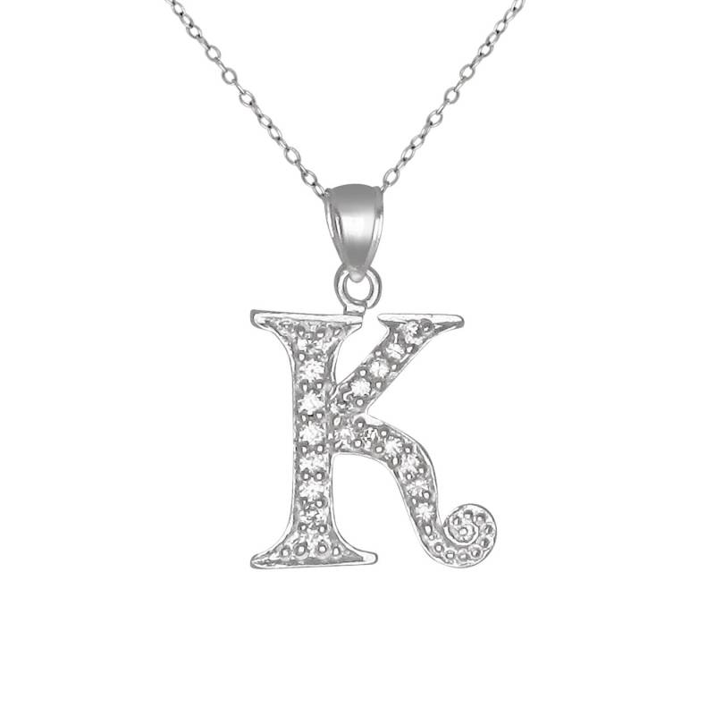 Sterling Silber 925Er "K" Erste Anhänger Mit Zirkonia Steinen | Hergestellt in Usa von EJewelryPlus
