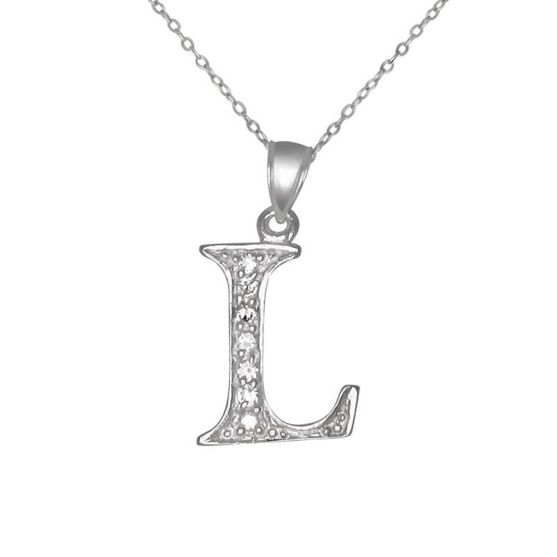 Sterling Silber 925Er "L" Erste Anhänger Mit Zirkonia Steinen | Hergestellt in Usa von EJewelryPlus