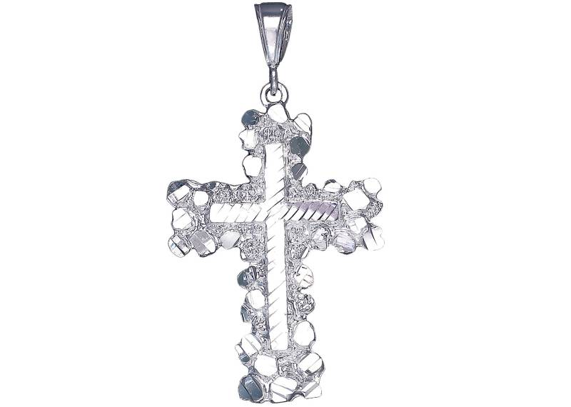 Sterling Silber Nugget Stil Zu Überqueren, Ohne Jesus Halskette 2, 4 Zoll 7 Gramm Mit Schnitt Diamant-Finish Und 24-Zoll-Figaro-Kette von EJewelryPlus