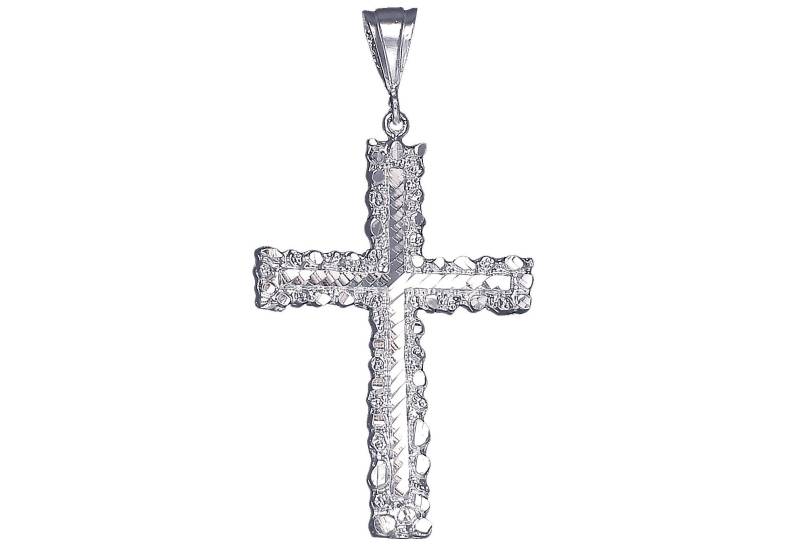 Sterling Silber Nugget Stil Zu Überqueren, Ohne Jesus Halskette 3 Zoll 9 Gramm Mit Schnitt Diamant-Finish Und 24-Zoll-Figaro-Kette von EJewelryPlus