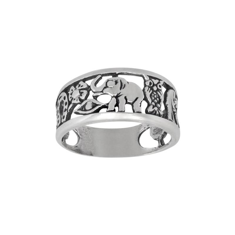 sterling Silber .925 Glück Elefant Eule Hufeisen Sieben Auge Blumen Klee Glücksbringer Symbole Band Ring Größen 4-10, Oxidiert | Hergestellt in von EJewelryPlus