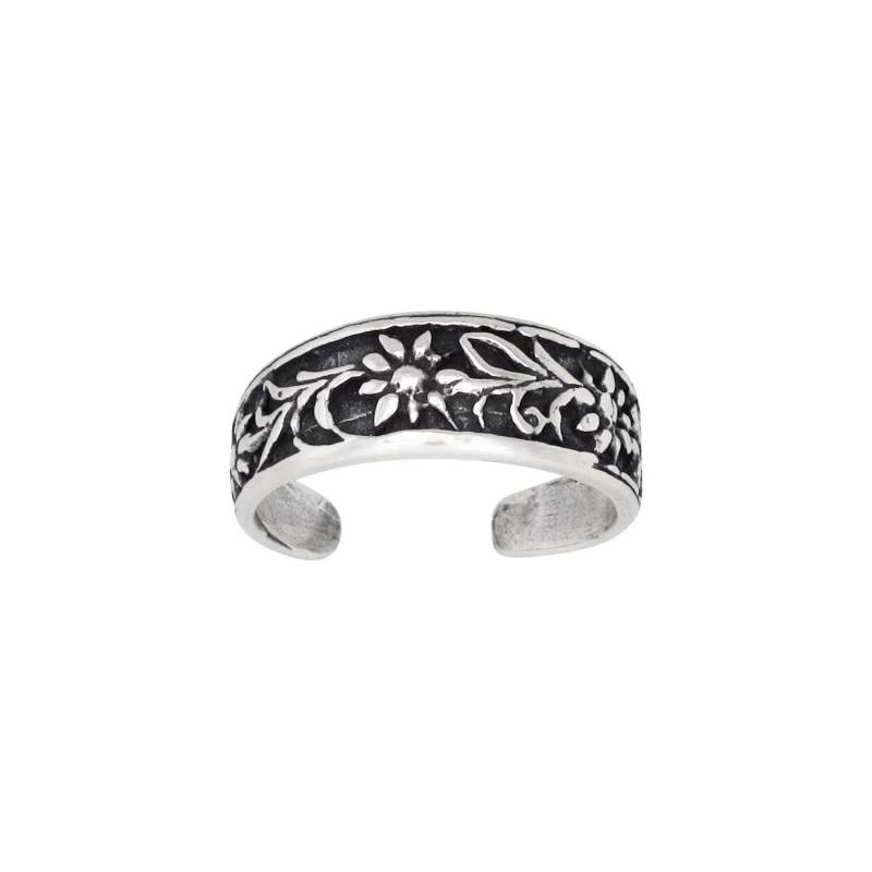 sterling Silber 925 Blume Design Zehenring Größenverstellbar | Hergestellt in Usa von EJewelryPlus