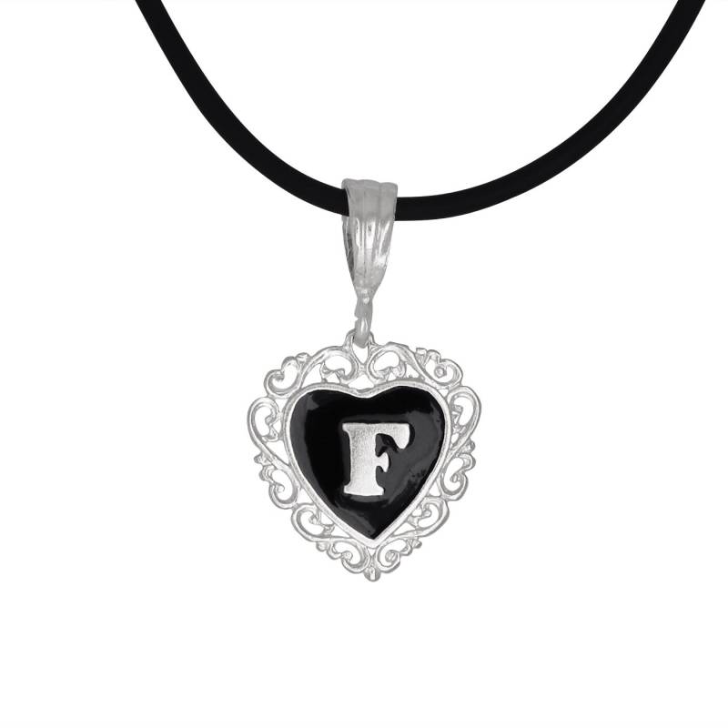 sterling Silber 925 "F" Initial Herz-Anhänger Mit Schwarzer Emaille | Hergestellt in Usa von EJewelryPlus