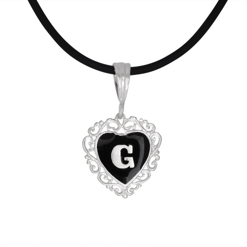 sterling Silber 925 "G" Initial Herz-Anhänger Mit Schwarzer Emaille | Hergestellt in Usa von EJewelryPlus