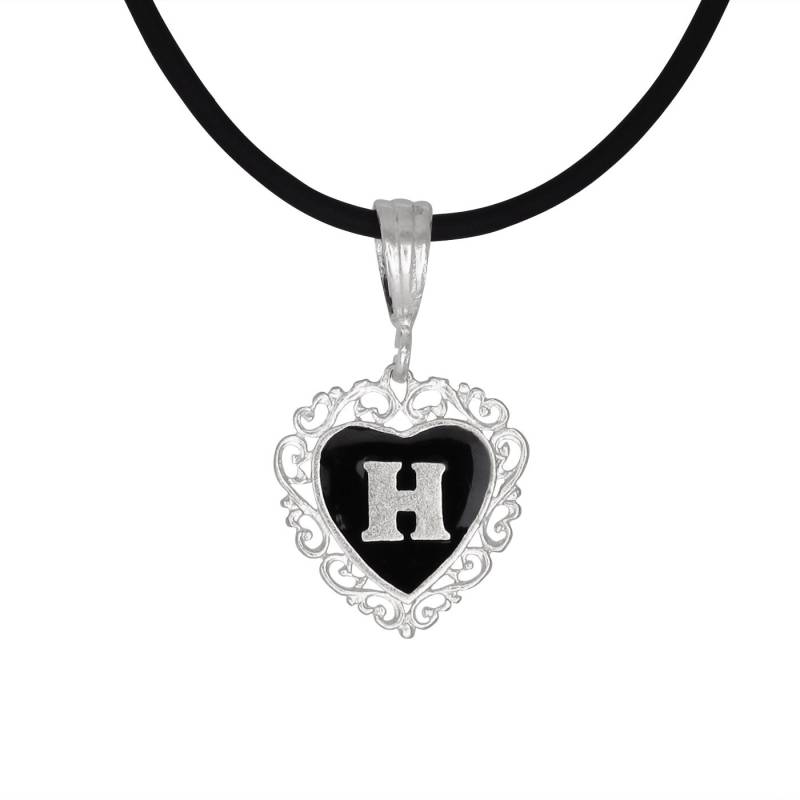 sterling Silber 925 "H" Initial Herz-Anhänger Mit Schwarzer Emaille | Hergestellt in Usa von EJewelryPlus