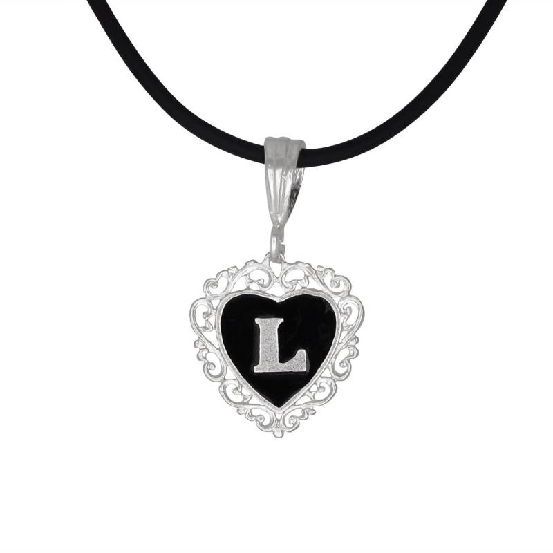 sterling Silber 925 "L" Initial Herz-Anhänger Mit Schwarzer Emaille | Hergestellt in Usa von EJewelryPlus