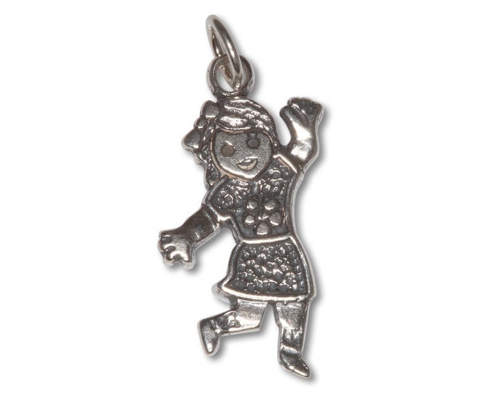 sterling Silber 925 Oxidiert Fröhliches Mädchen Mit Blume in Der Mitte, Charm Anhänger Halskette | Hergestellt Usa von EJewelryPlus