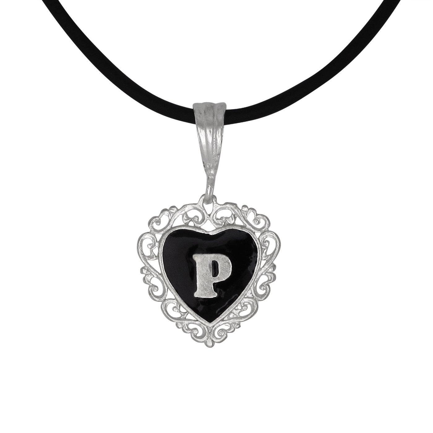 sterling Silber 925 "P" Initial Herz-Anhänger Mit Schwarzer Emaille | Hergestellt in Usa sterling Silber 925 "P" Initial Herz-Anhänger Mit Schwarzer Emaille | Hergestellt in Usa von EJewelryPlus
