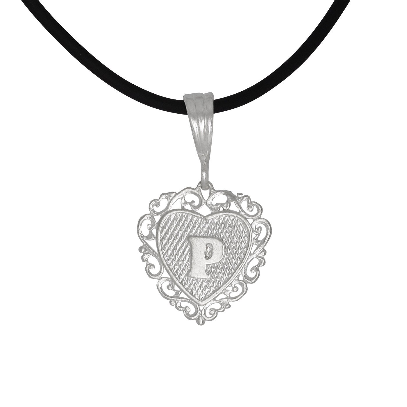 sterling Silber 925 "P" Initial Herzförmigen Anhänger | Hergestellt in Usa von EJewelryPlus