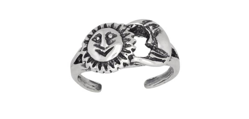sterling Silber 925 Sonne Und Mond Zehenring Größenverstellbar | Hergestellt in Usa von EJewelryPlus