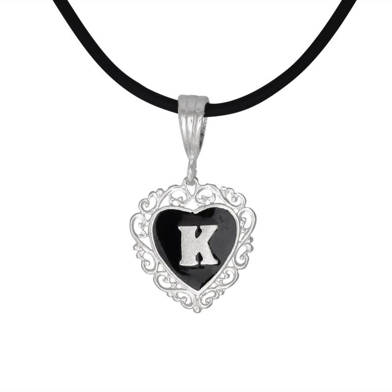 sterling Silber 925Er "K" Erste Herz-Anhänger Mit Schwarzer Emaille | Hergestellt in Usa von EJewelryPlus