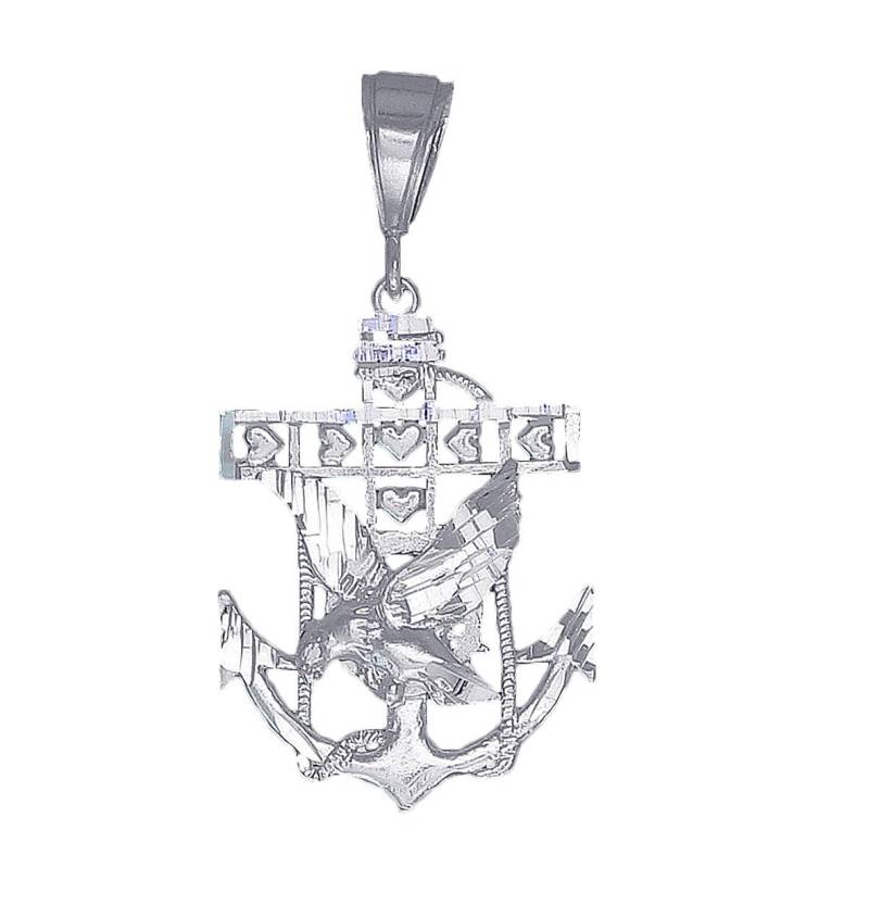 sterling Silber Anker Kreuz Mit Adler Und Herzen Halskette 1, 9 Zoll 4, 1 Gramm Schnitt Diamant-Finish 24-Zoll-Kette von EJewelryPlus
