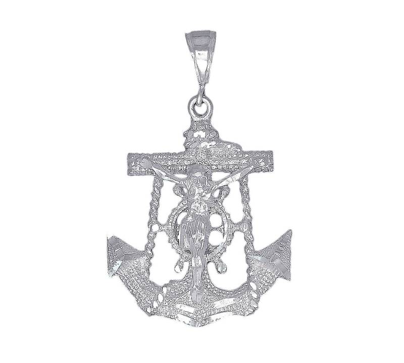 sterling Silber Anker Kreuz Mit Jesus Halskette 2, 3 Zoll 10 Gramm Schnitt Diamant-Finish Und 24-Zoll-Kette von EJewelryPlus