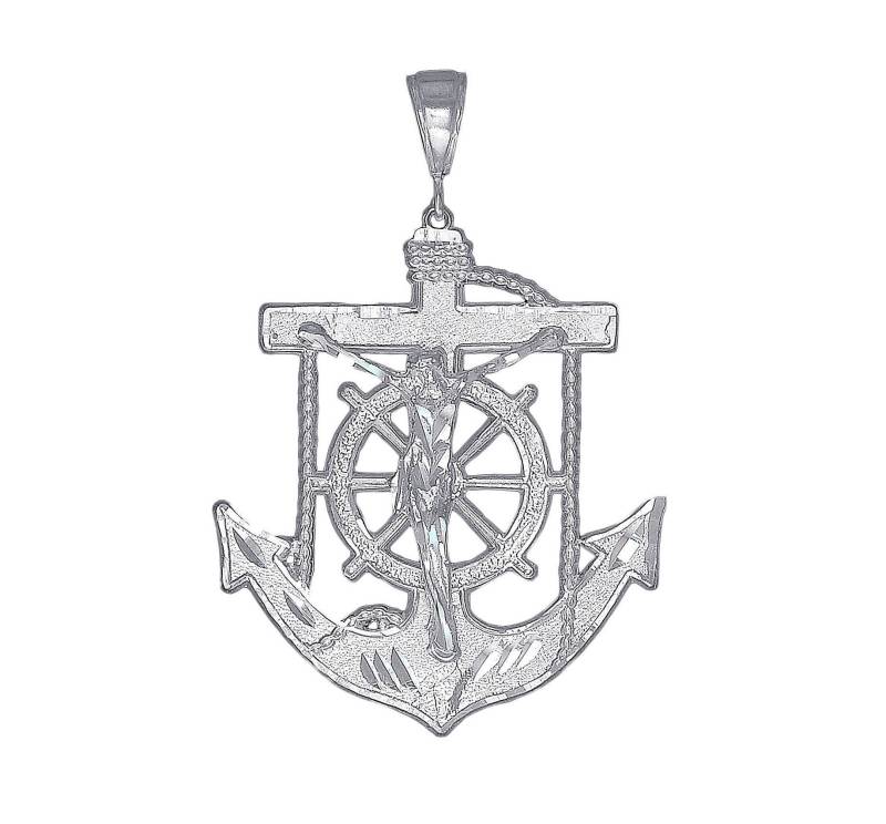 sterling Silber Anker Kreuz Mit Jesus Halskette 2, 6 Zoll 12 Gramm Schnitt Diamant-Finish Und 24-Zoll-Kette von EJewelryPlus