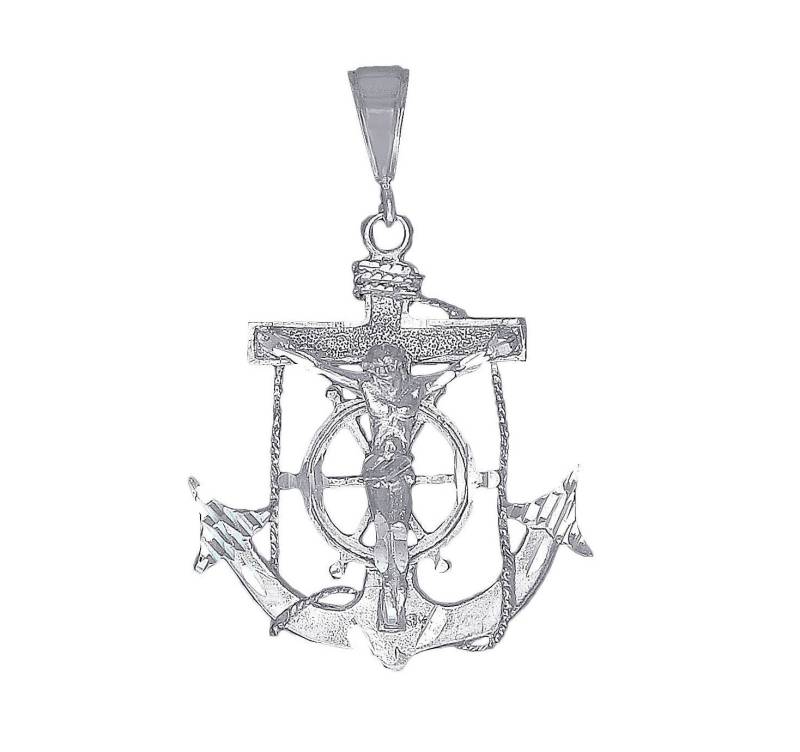 sterling Silber Anker Kreuz Mit Jesus Halskette 2.1 Zoll 7, 5 Gramm Schnitt Diamant-Finish Und 24-Zoll-Kette von EJewelryPlus