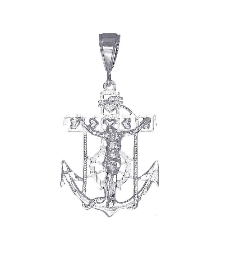 sterling Silber Anker Kreuz Mit Jesus Und Herzen Halskette 2 Zoll, 5 Gramm Schnitt Diamant-Finish 24-Zoll-Kette von EJewelryPlus