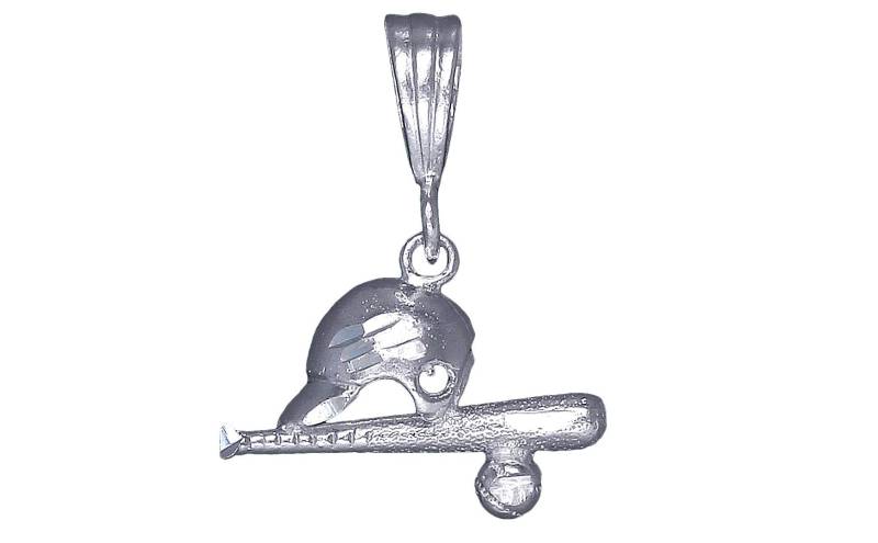 sterling Silber Baseball Helm Und Fledermaus Charmehalskette 1 Zoll 1, 5 Gramm Mit Schnitt Diamant-Finish 24-Zoll-Figaro-Kette von EJewelryPlus