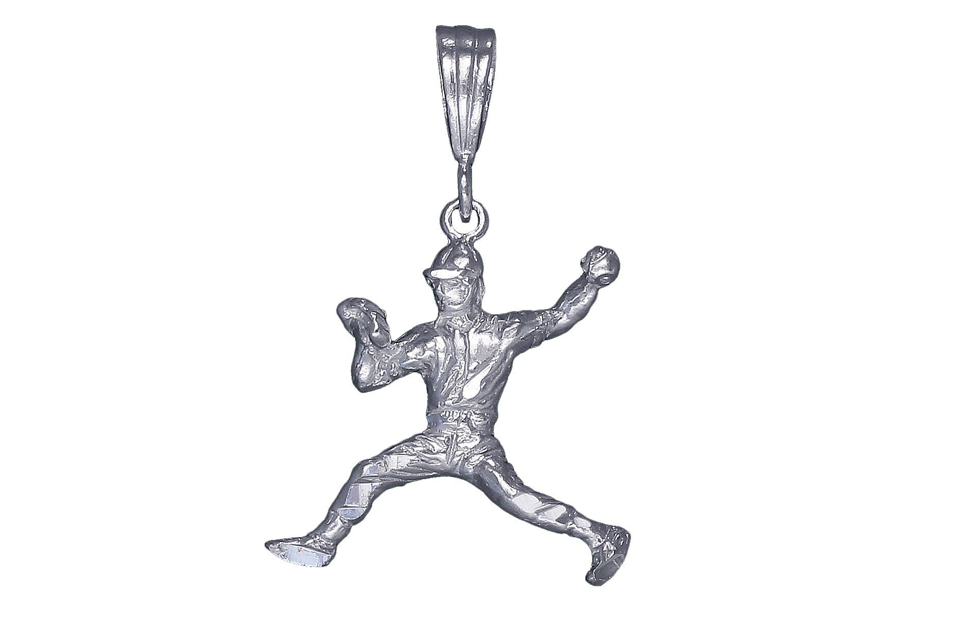 sterling Silber-Baseball-Spieler-Charm-Anhänger-Halskette 1, 4 Zoll 2, 9 Gramm Mit Schnitt Diamant-Finish Und 24-Zoll-Figaro-Kette von EJewelryPlus