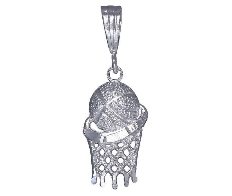 sterling Silber Basketball Hoop Charmehalskette 1, 3 Zoll 1, 7 Gramm Mit Schnitt Diamant-Finish Und 24-Zoll-Figaro-Kette von EJewelryPlus