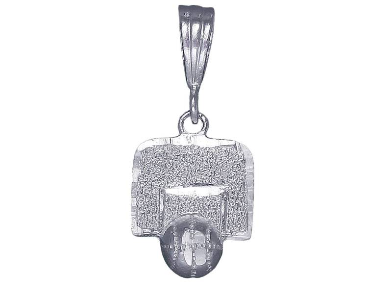 sterling Silber Basketball Rückwand Charmehalskette 1, 1 Zoll 1, 9 Gramm Mit Schnitt Diamant-Finish Und 24-Zoll-Figaro-Kette von EJewelryPlus