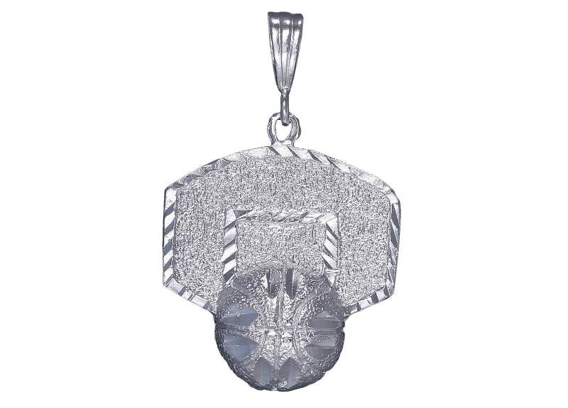 sterling Silber Basketball Rückwand Charmehalskette 1, 6 Zoll 5, 1 Gramm Mit Schnitt Diamant-Finish Und 24-Zoll-Figaro-Kette von EJewelryPlus