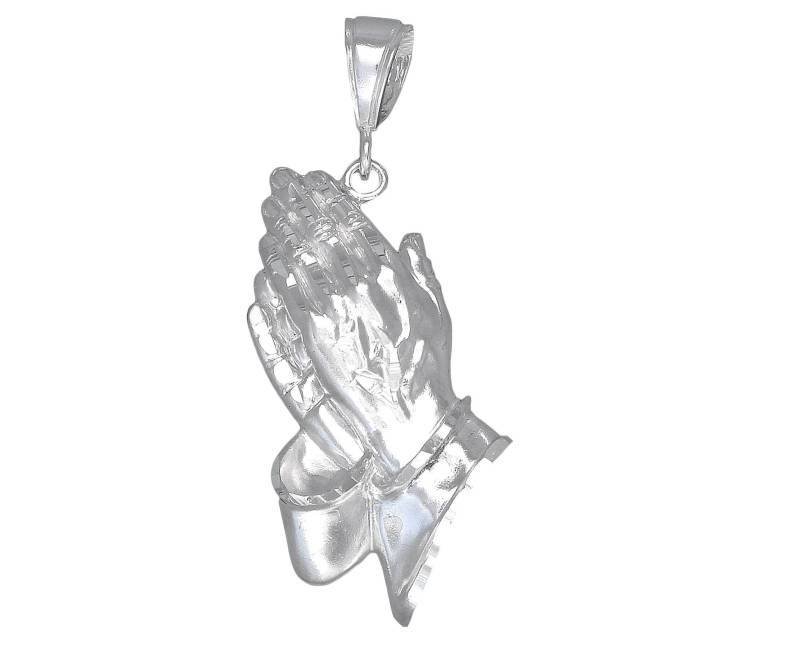 sterling Silber Betende Hände Anhänger Halskette 5, 5 cm Mit 7 Gramm Diamantschliff Finish Und 61 Kette von EJewelryPlus