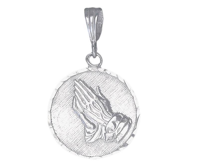 sterling Silber Betende Hände Medaillon Halskette 1, 4 Zoll 1, 9 Gramm Mit Schnitt Diamant-Finish Und 18-Zoll-Kette von EJewelryPlus