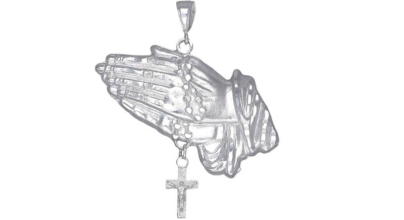 sterling Silber Betende Hände Mit Rosenkranz Kreuz Halskette 2, 7 Zoll 15, 2 Gramm Schnitt Diamant-Finish Und 24-Zoll-Kette von EJewelryPlus