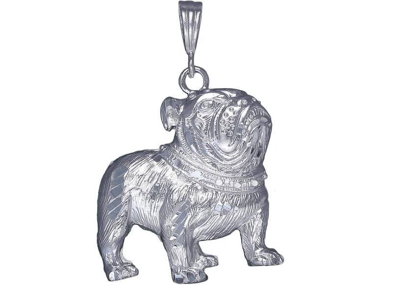 sterling Silber Bulldogge Charmehalskette 1, 9 Zoll 7 Gramm Mit Schnitt Diamant-Finish Und 24-Zoll-Figaro-Kette von EJewelryPlus
