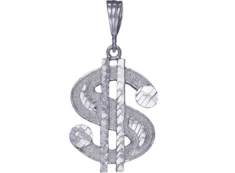 sterling Silber Dollarzeichen Charmehalskette 1, 6 Zoll 5 Gramm Mit Schnitt Diamant-Finish Und 24-Zoll-Figaro-Kette sterling Silber Dollarzeichen Charmehalskette 1, 6 Zoll 5 Gramm Mit Schnitt Diamant-Finish Und 24-Zoll-Figaro-Kette von EJewelryPlus