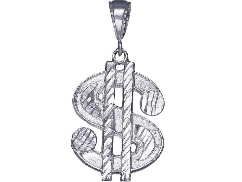 sterling Silber Dollarzeichen Charmehalskette 1, 8 Zoll 5, 4 Gramm Mit Schnitt Diamant-Finish Und 24-Zoll-Figaro-Kette von EJewelryPlus