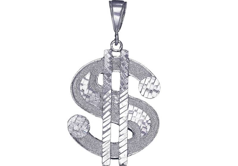 sterling Silber Dollarzeichen Charmehalskette 2.1 Zoll 8, 5 Gramm Mit Schnitt Diamant-Finish Und 24-Zoll-Figaro-Kette von EJewelryPlus