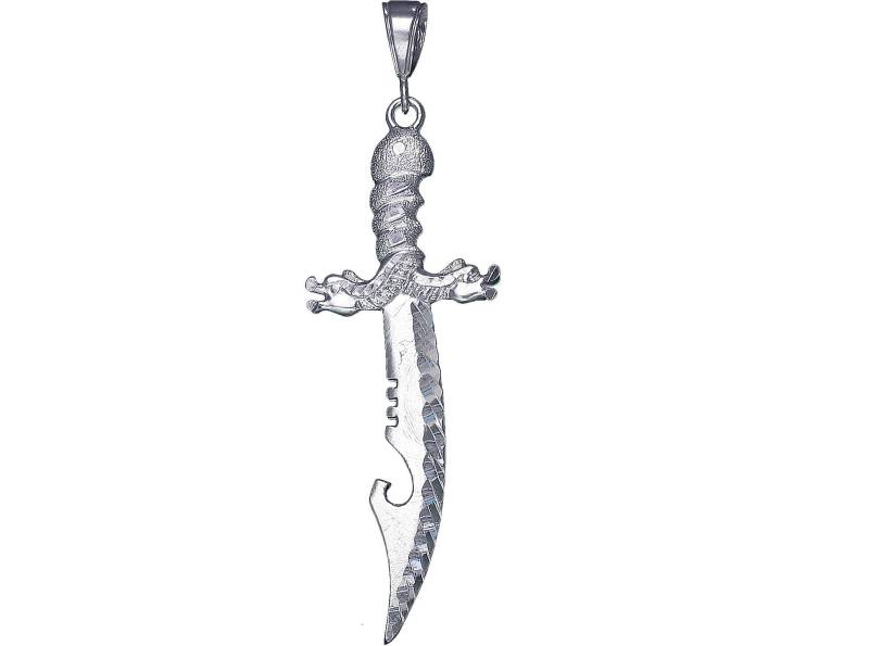 sterling Silber Drachen Schwert Charmehalskette 3, 2 Zoll 7, 4 Gramm Mit Schnitt Diamant-Finish Und 24-Zoll-Figaro-Kette von EJewelryPlus