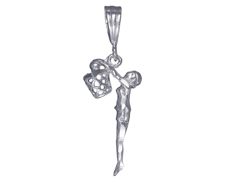 sterling Silber Frauen Basketball Spieler Charmehalskette 1, 5 Zoll 1, 8 Gramm Mit Schnitt Diamant-Finish Und 18-Zoll-Rolo Kette von EJewelryPlus