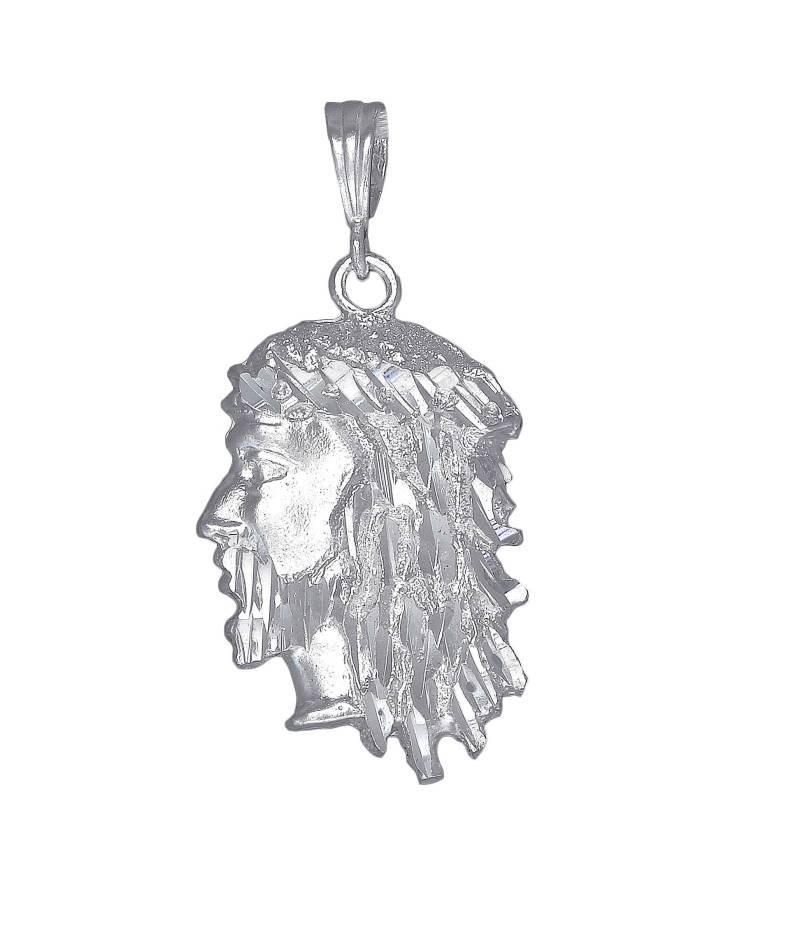 sterling Silber Halskette Jesus Head 1, 85 Zoll 5 Gramm Mit Schnitt Diamant-Finish Und 24-Zoll-Kette von EJewelryPlus