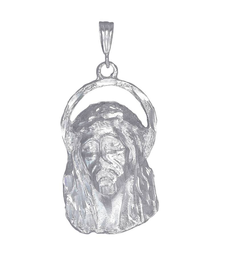sterling Silber Halskette Jesus Head 2, 2 Zoll 11 Gramm Mit Schnitt Diamant-Finish Und 24-Zoll-Kette von EJewelryPlus