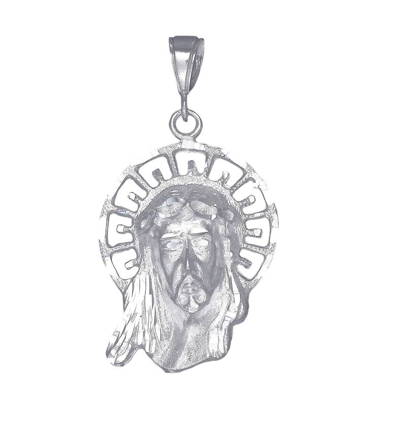 sterling Silber Halskette Jesus Head 2, 2 Zoll 9, 5 Gramm Mit Schnitt Diamant-Finish Und 24-Zoll-Kette von EJewelryPlus