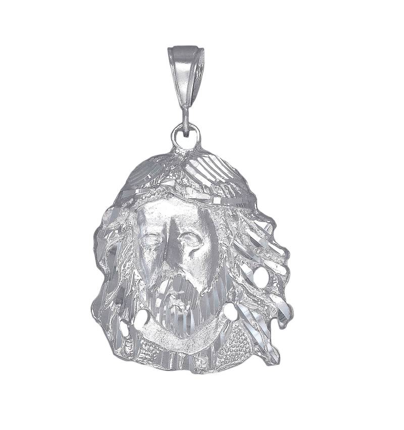 sterling Silber Halskette Jesus Head 2 Zoll 11, 5 Gramm Mit Schnitt Diamant-Finish Und 24-Zoll-Kette von EJewelryPlus